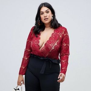 Missguided Plus Size Asos Curve Red Lace Bodysuit
